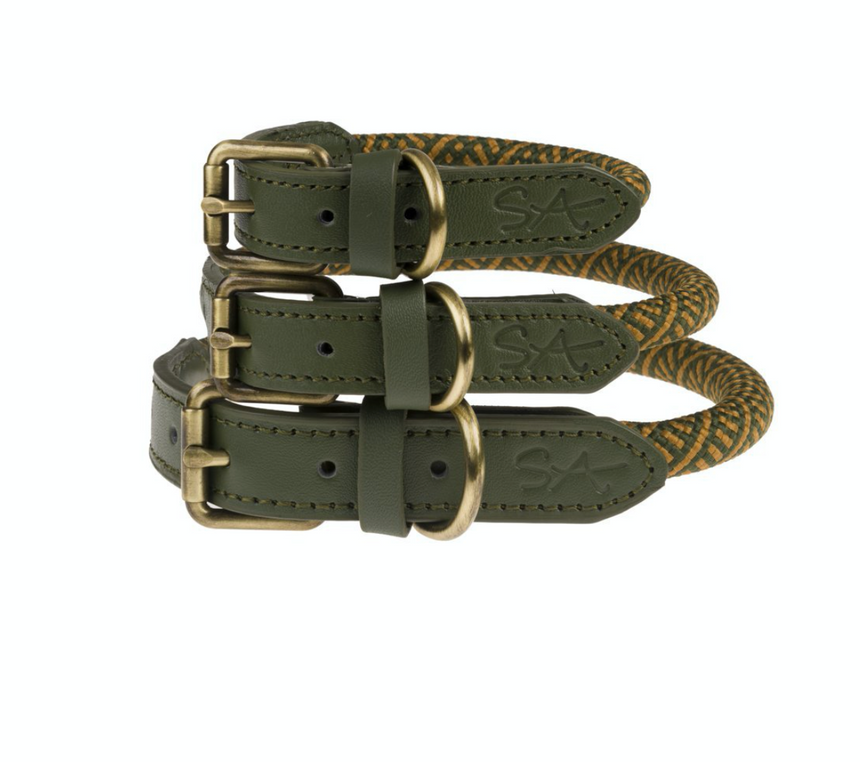 Sophie Allport Rope Dog Collar Forest Green