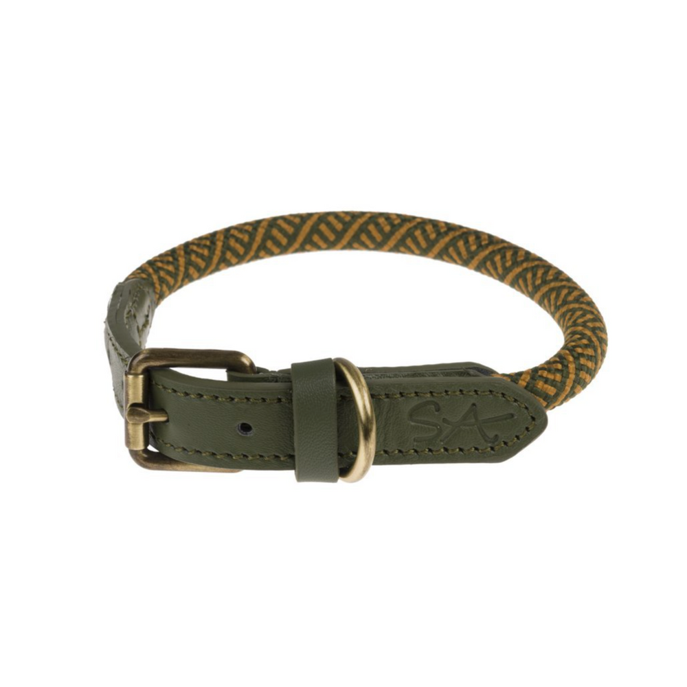 Sophie Allport Rope Dog Collar Forest Green