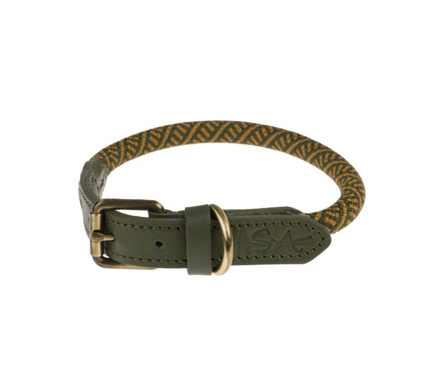 Sophie Allport Rope Dog Collar Forest Green