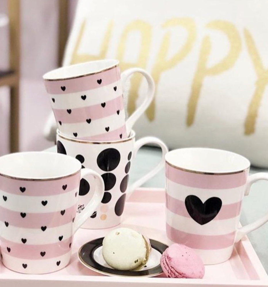 Miss Etoile Heart Mug Pink Stripes