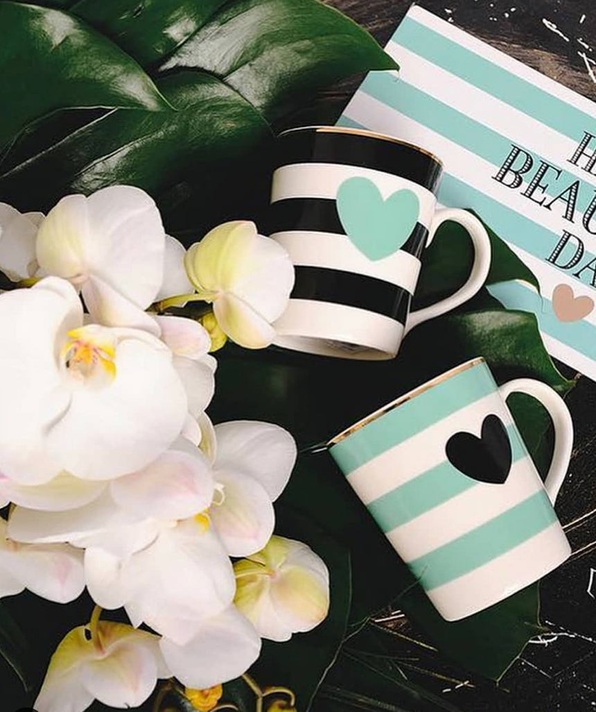 Miss Etoile Heart Mug Green Stripes