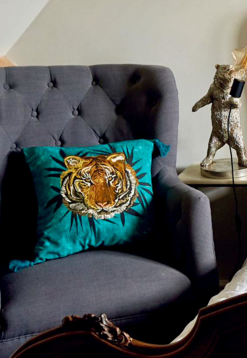 Parlane Living Tiger Cushion Teal