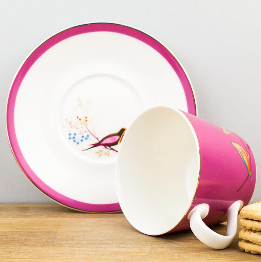Sara Miller Chelsea teacup & Saucer Set Pink Birds