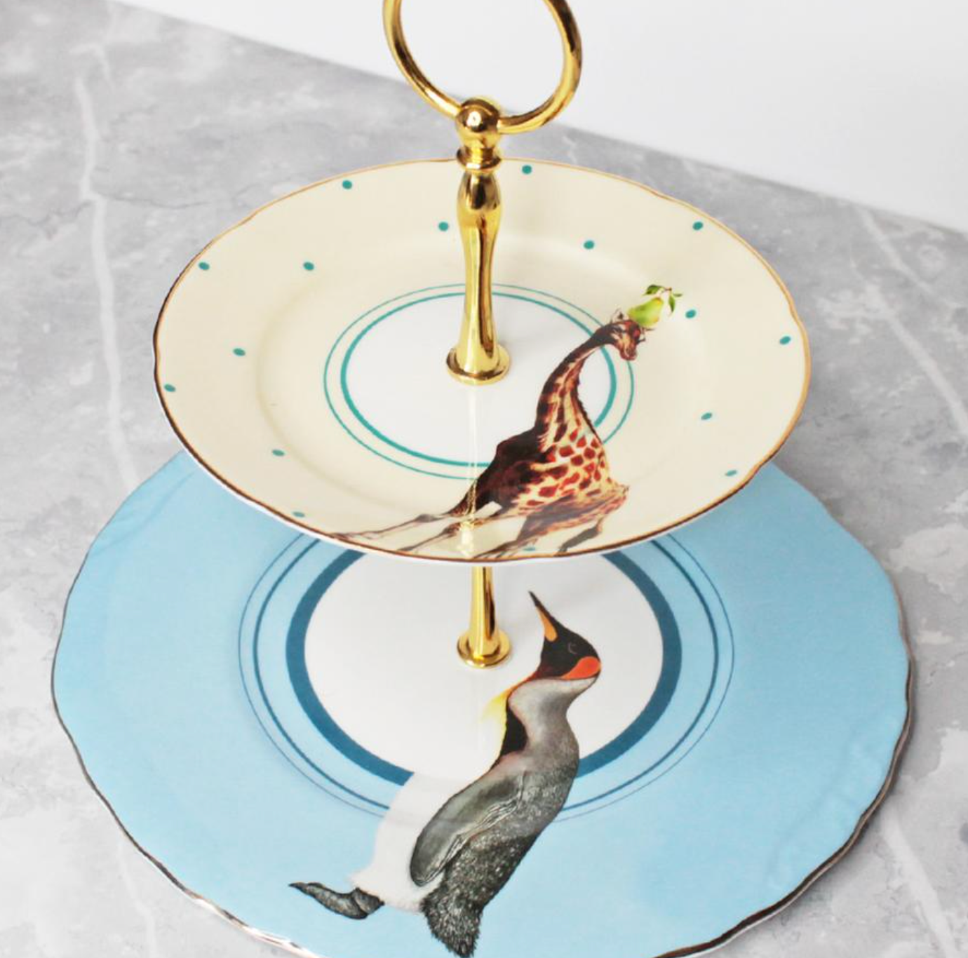 Yvonne Ellen Giraffe & Penguin Two Tier Cake Stand