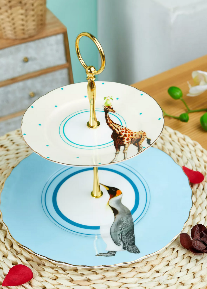 Yvonne Ellen Giraffe & Penguin Two Tier Cake Stand