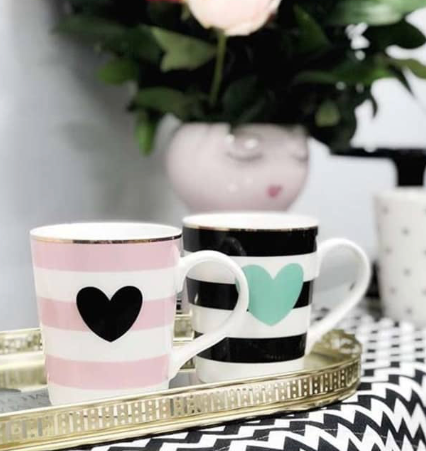 Miss Etoile Heart Mug Pink Stripes