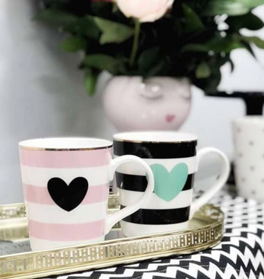 Miss Etoile Heart Mug Black Stripes