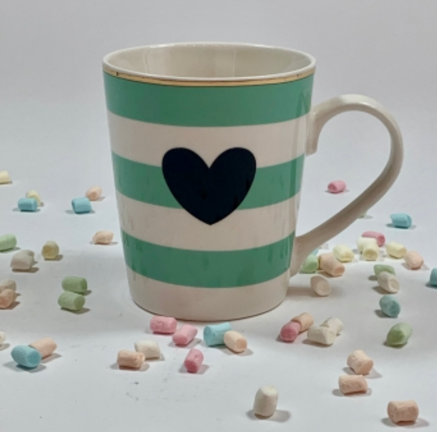 Miss Etoile Heart Mug Green Stripes