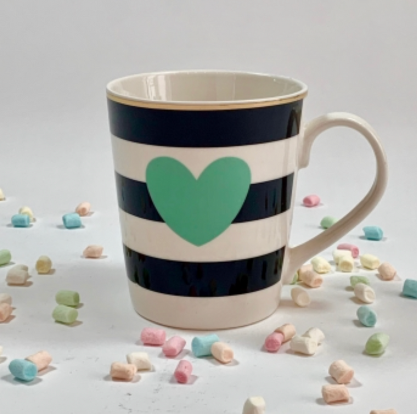 Miss Etoile Heart Mug Black Stripes