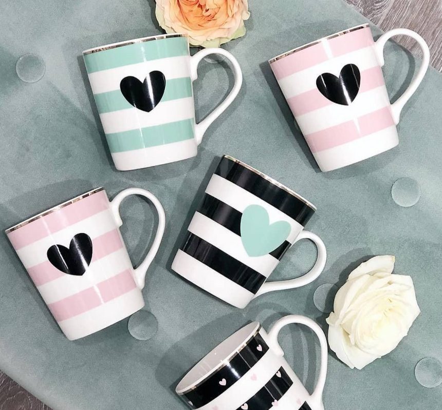 Miss Etoile Heart Mug Black Stripes