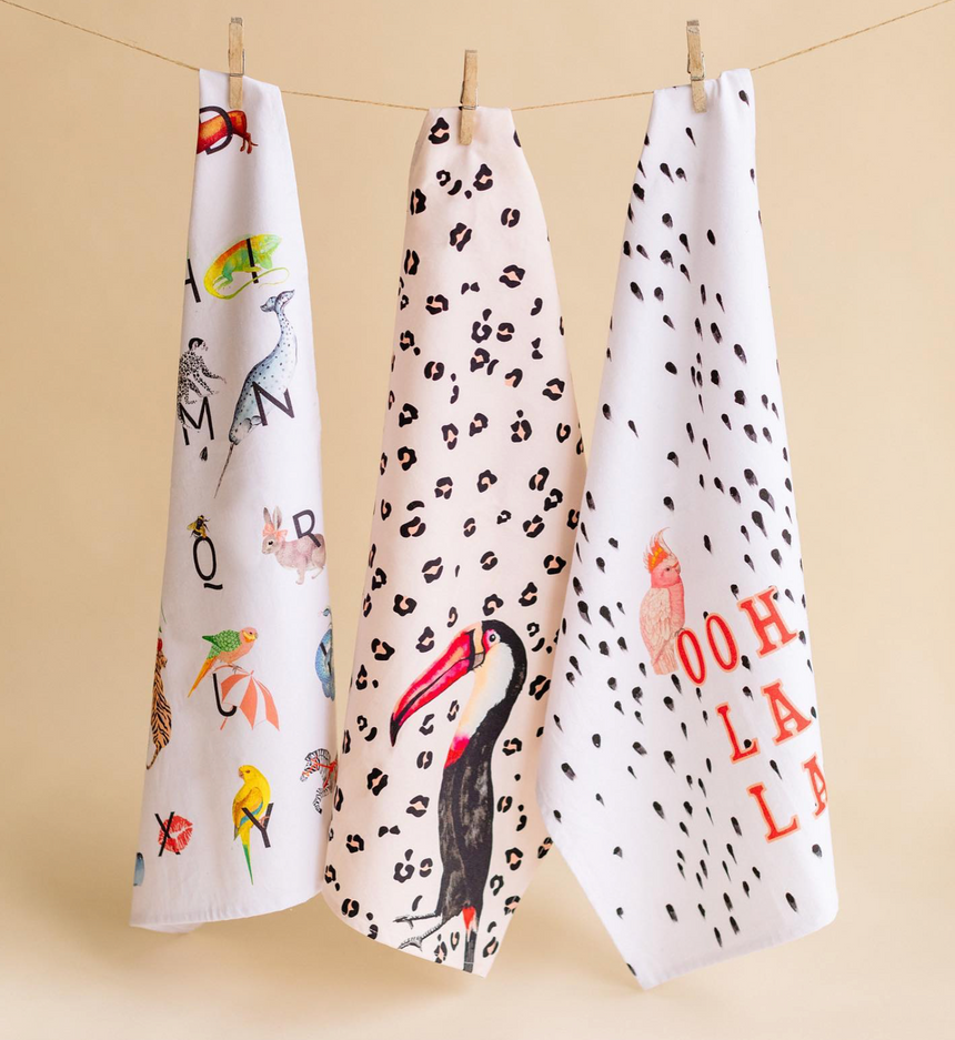 Yvonne Ellen Tea Towels, Alphabets /Ooh La La ( Set Of 2)