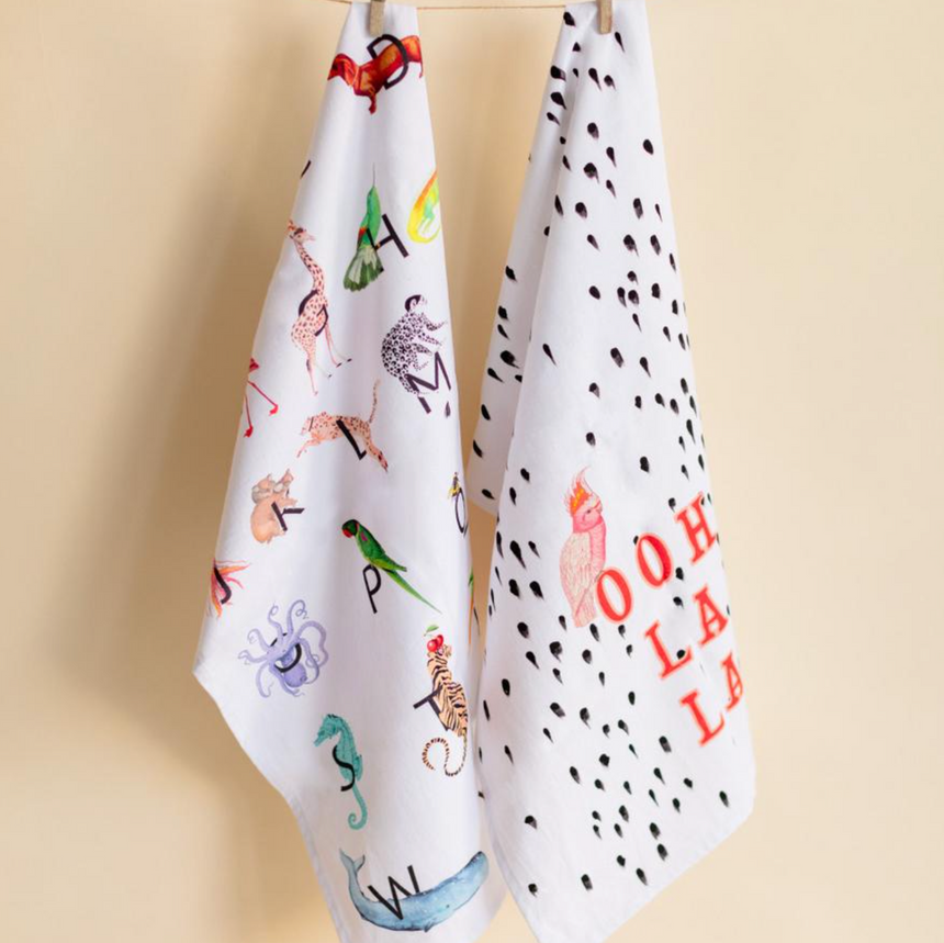 Yvonne Ellen Tea Towels, Alphabets /Ooh La La ( Set Of 2)