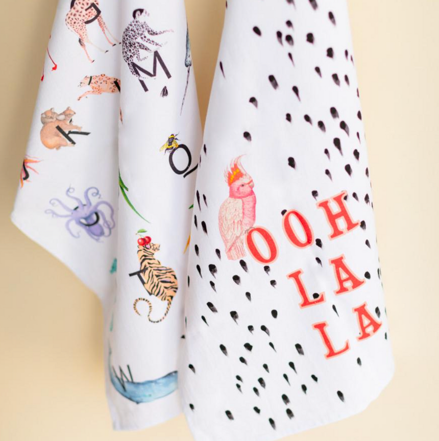 Yvonne Ellen Tea Towels, Alphabets /Ooh La La ( Set Of 2)