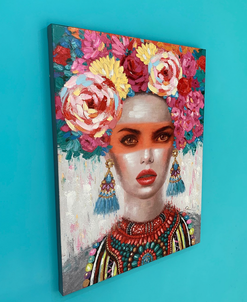 Locomocean Hand-painted Wall Art Woman With Floral Headdress