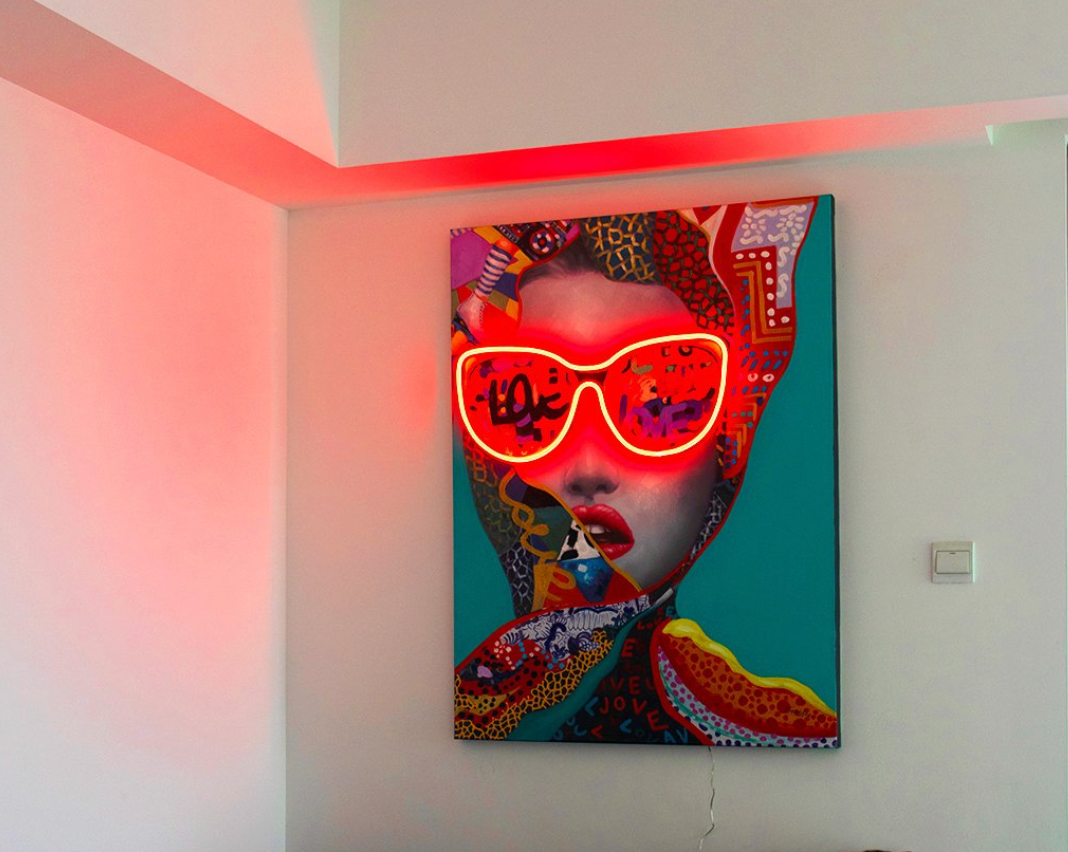 Locomocean Wall Artwork With Neon Lighting Chic Woman