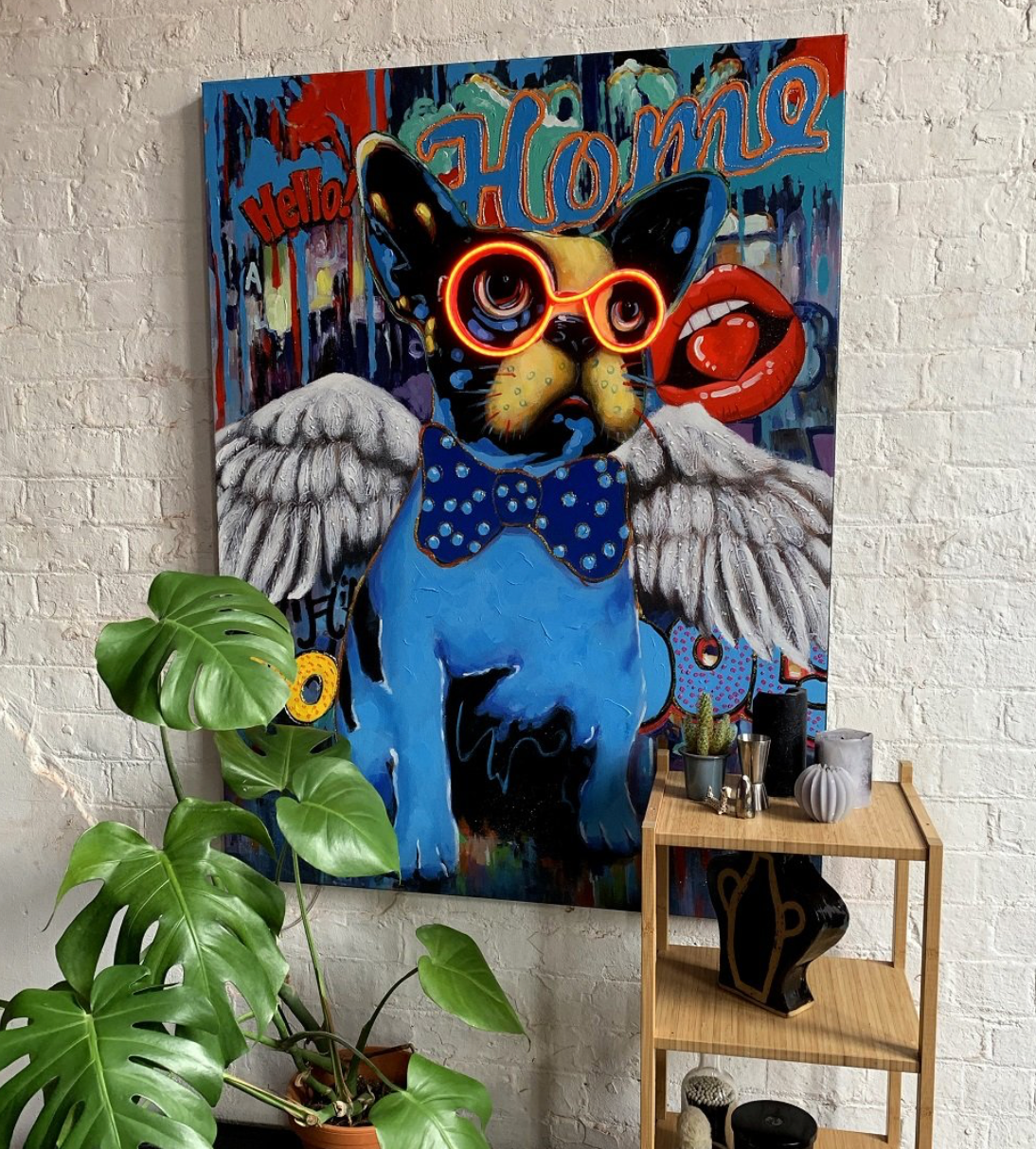 Locomocean Wall Artwork With Neon Lighting Dog With Wings