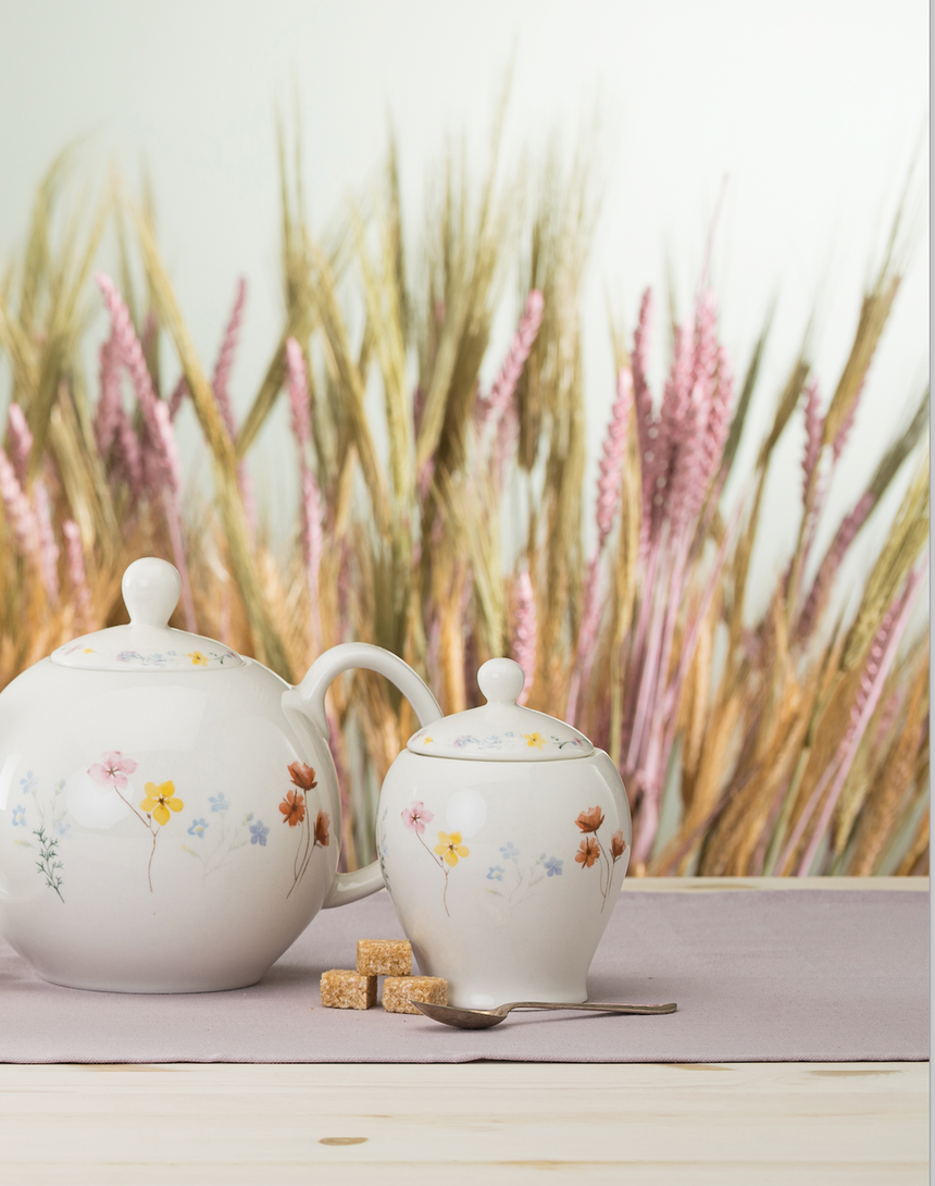 Pressed Flowers Porcelain Sugar Bowl