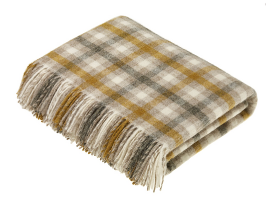 Bronte By Moon Bibury Shetland Wool Throw Blanket, Mustard/ grey