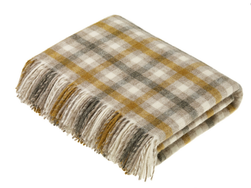 Bronte By Moon Bibury Shetland Wool Throw, Mustard/ grey