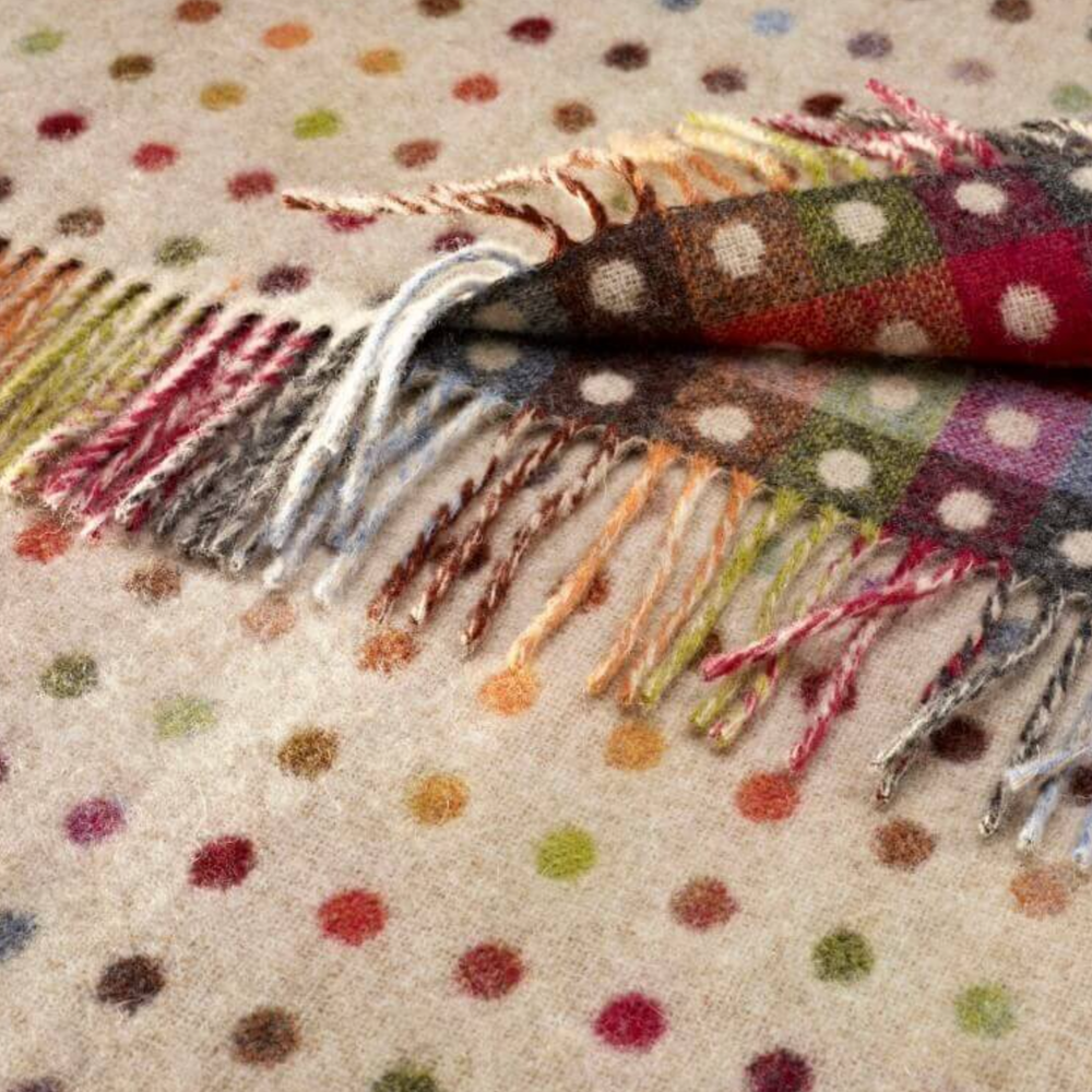 Bronte By Moon Multi Spot Merino Wool Throw, Beige