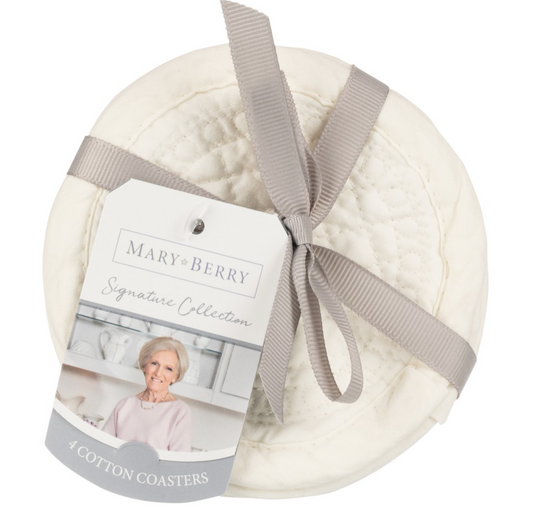Mary Berry Signature Collection Cotton Coasters, Ivory ( Set Of 4 )