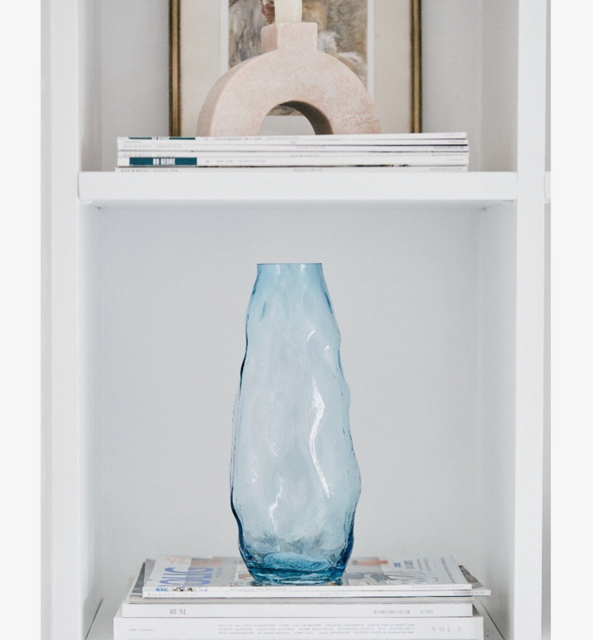 Bahne Interior Mouth-Blown Glass Vase, Soft Blue