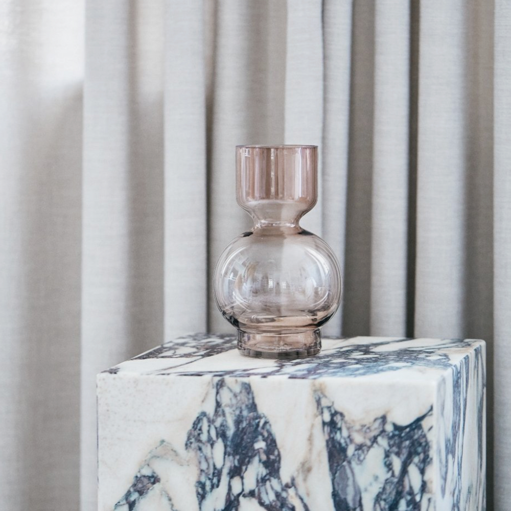 Bahne Interior Mouth-Blown Stained Glass bubble Vase, Rose