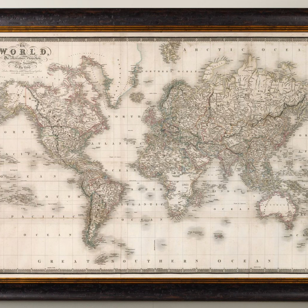 Vintage Framed Print, 1838 Map Of The World