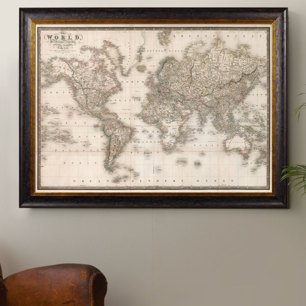 Vintage Framed Print, 1838 Map Of The World