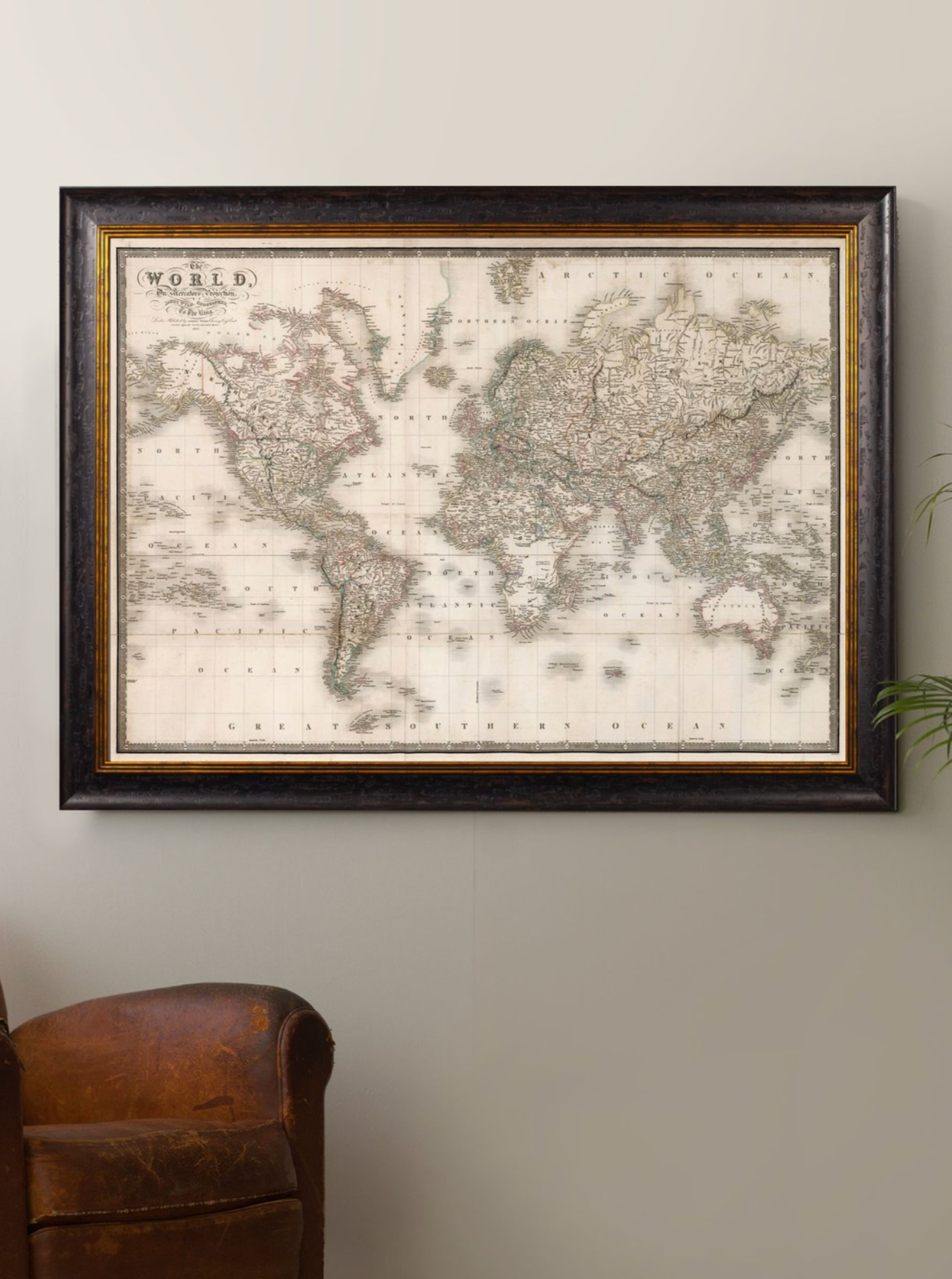 Vintage Framed Print, 1838 Map Of The World