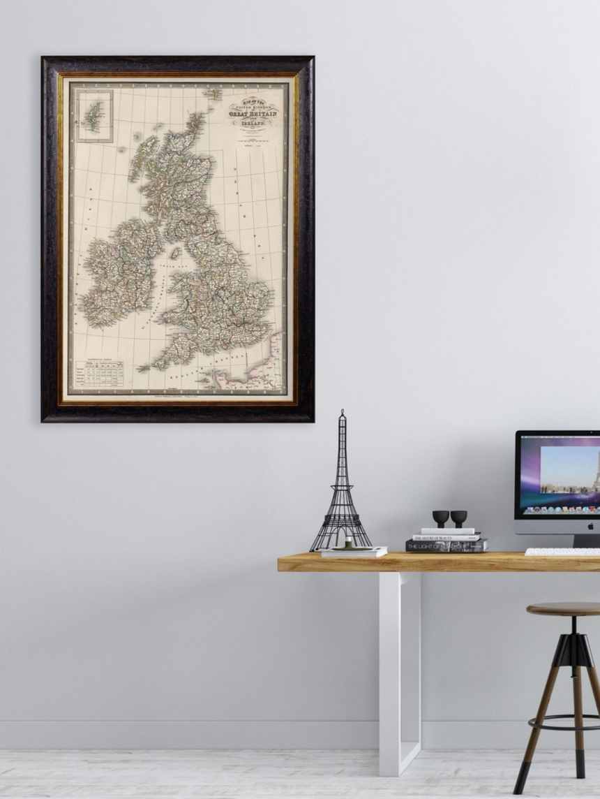 Vintage Framed Print Map Of The British Isles