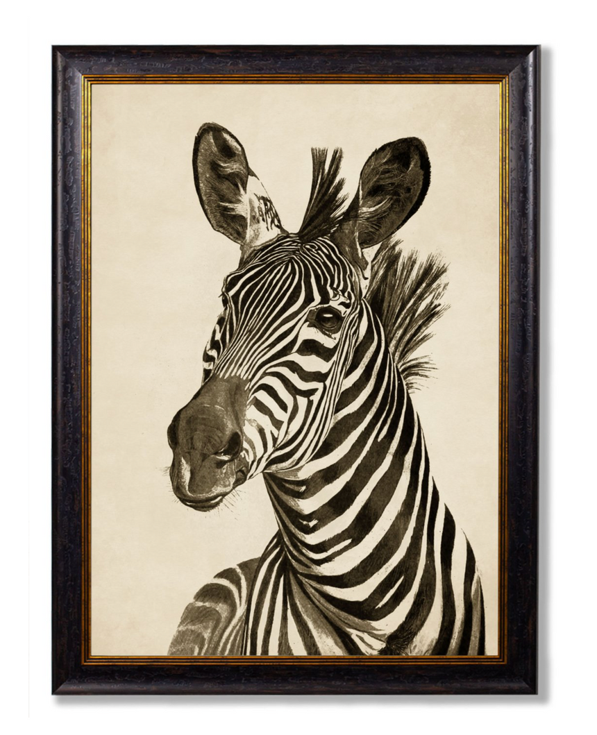 Vintage Framed Print, Zebra (Pair Of Two Prints)