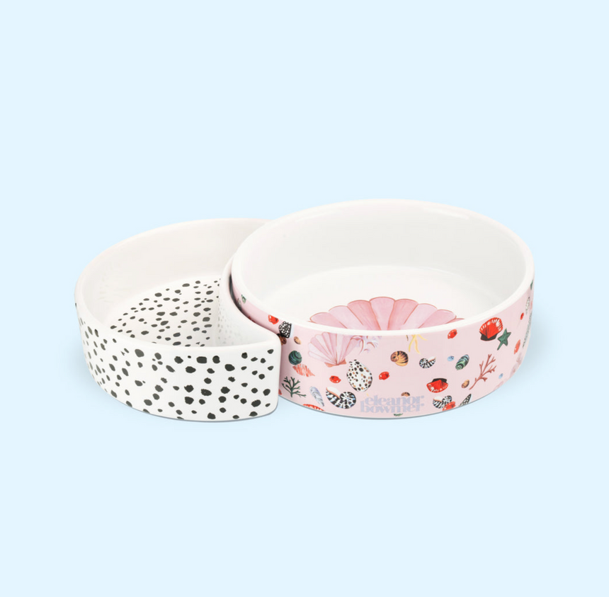 Eleanor Bowmer Ceramic Half Moon Pet Bowl, Miami Shells (Set Of 2)