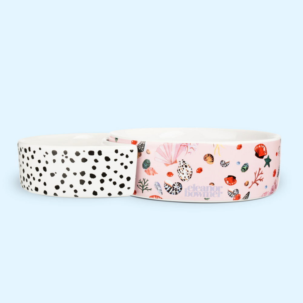 Eleanor Bowmer Ceramic Half Moon Pet Bowl, Miami Shells (Set Of 2)