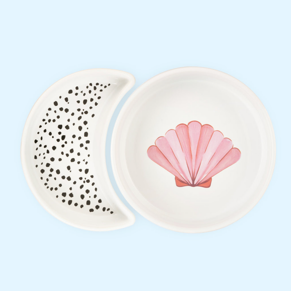 Eleanor Bowmer Ceramic Half Moon Pet Bowl, Miami Shells (Set Of 2)