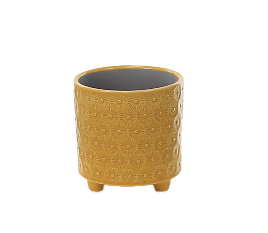 Burst Embossed Ceramic Plant Pot, Yellow