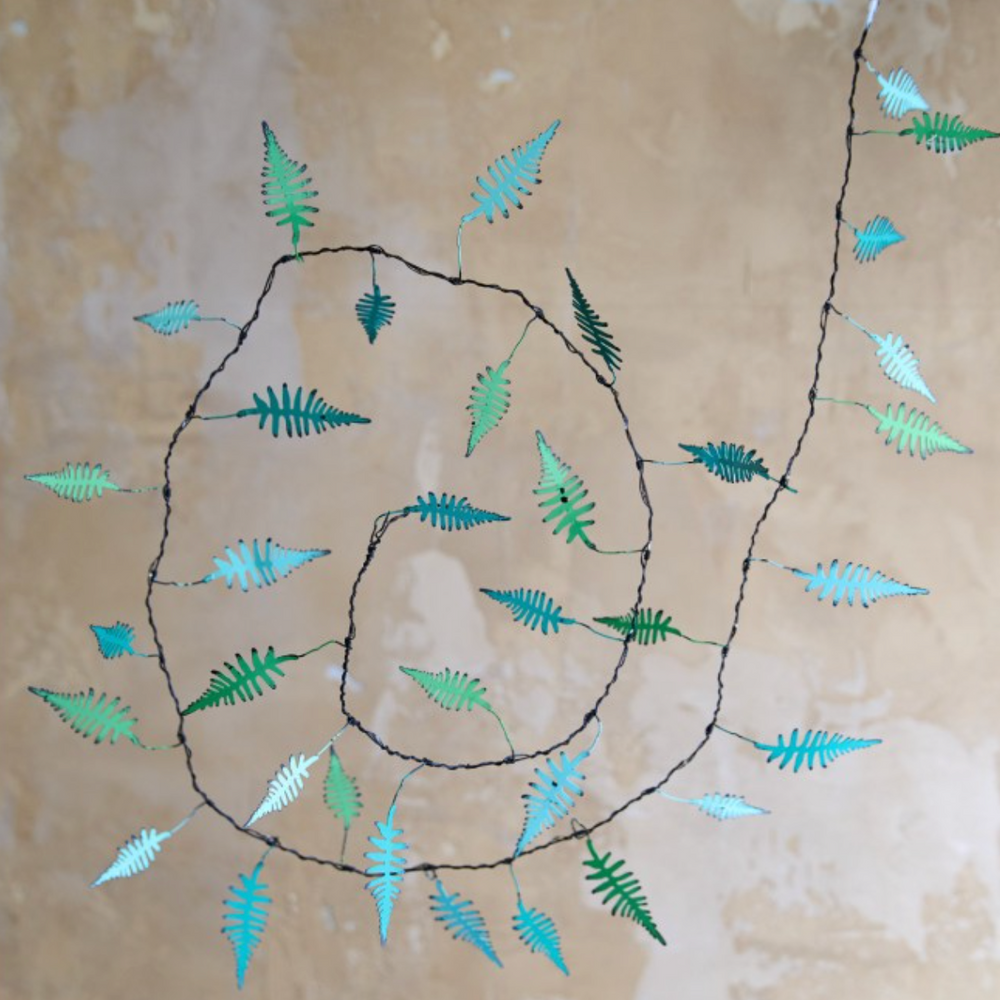 Handmade Metal LED Fairy Lights, Green Fern (Battery Operated)