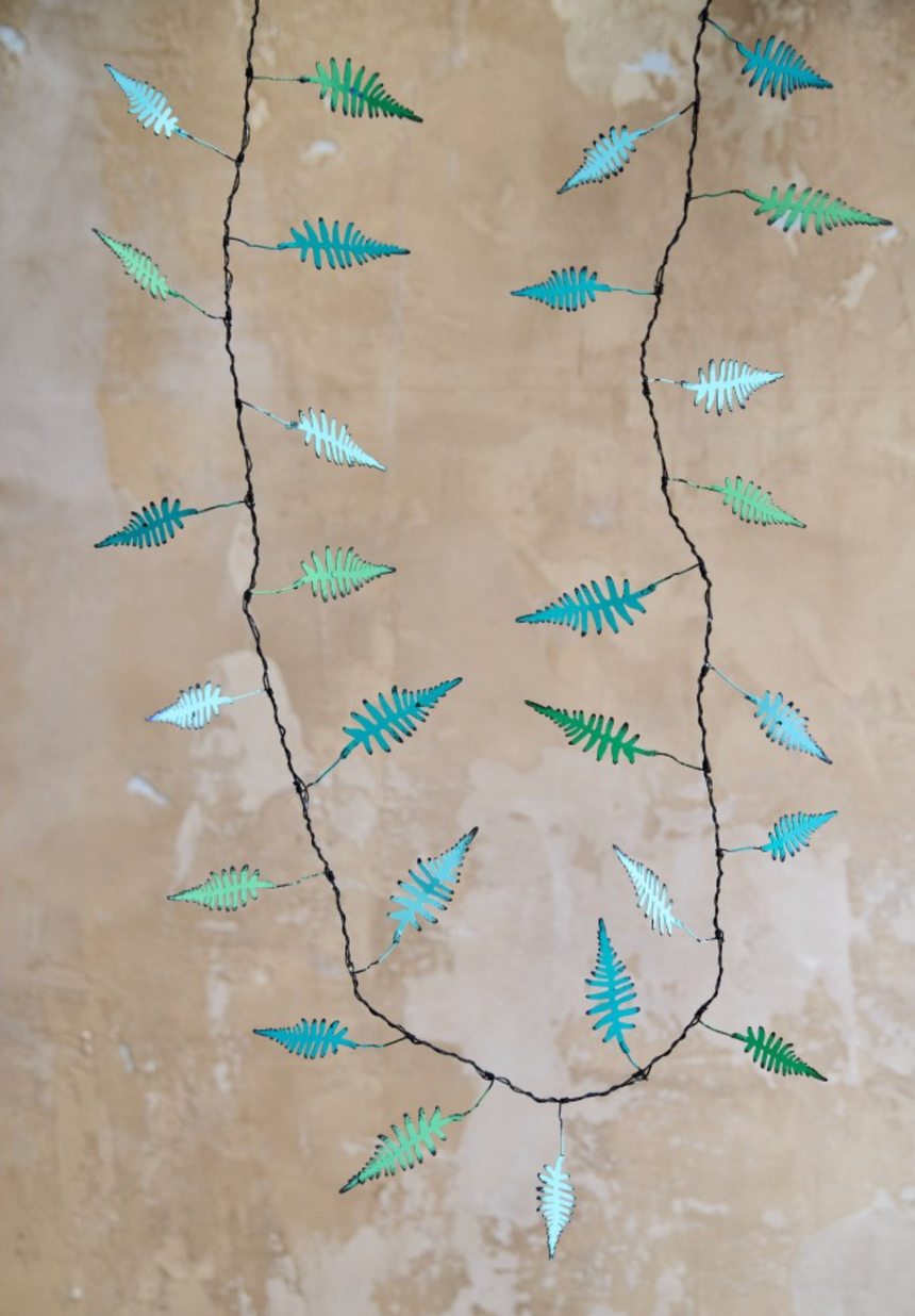 Handmade Metal LED Fairy Lights, Green Fern (Battery Operated)