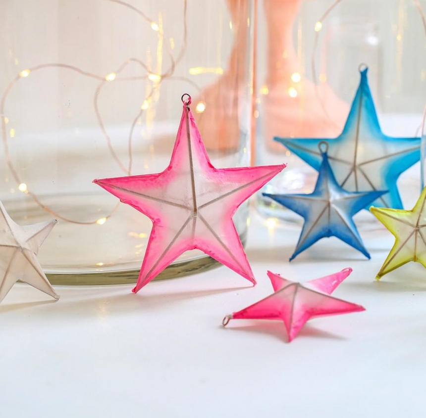 Petitpan Handmade Silk Hanging Star Decoration, Rose Pink