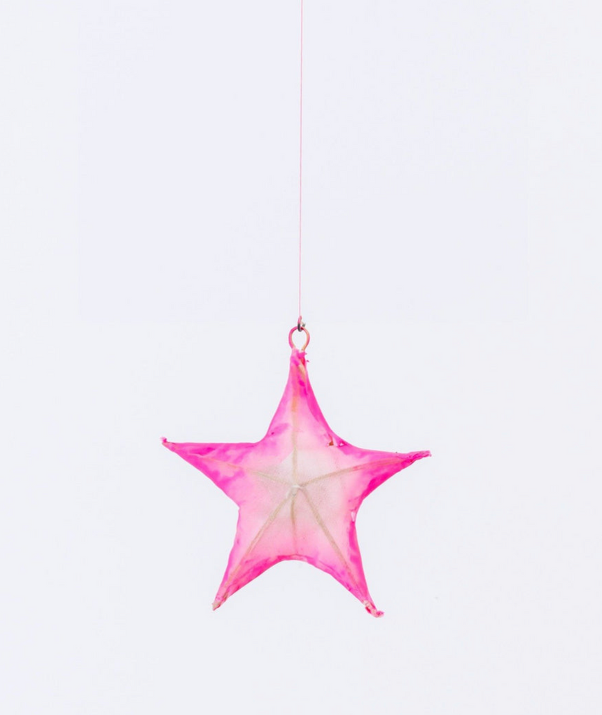 Petitpan Handmade Silk Hanging Star Decoration, Rose Pink