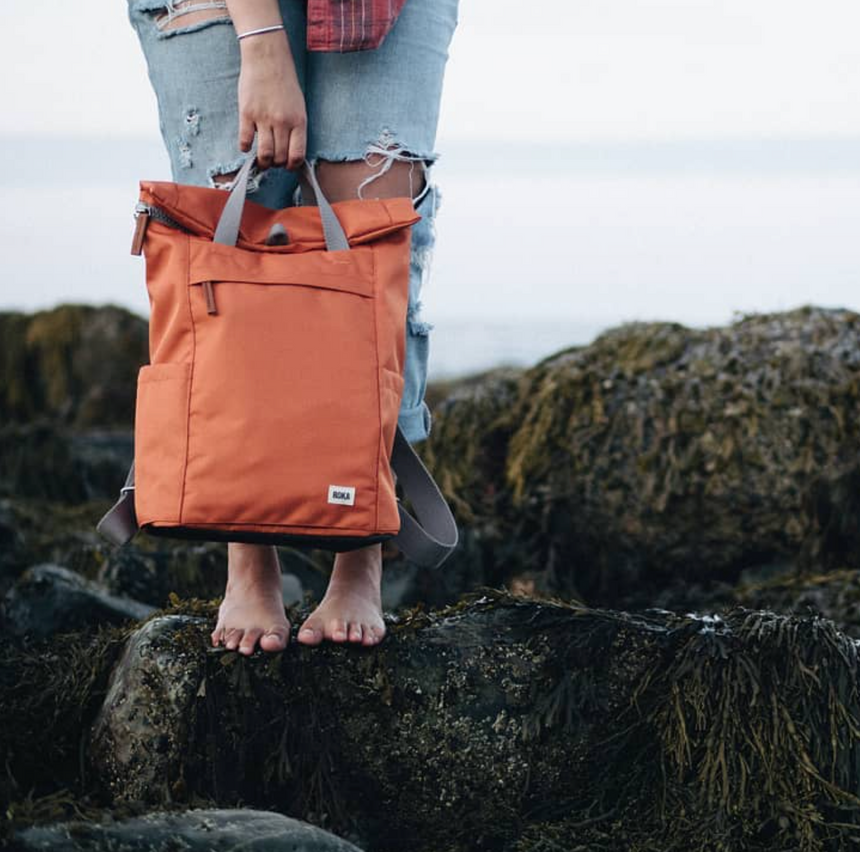 Roka London Finchley Sustainable Canvas Rucksack, Atomic Orange