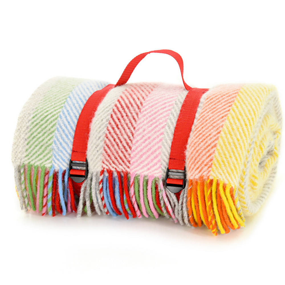 Tweedmill Polo Pure Wool Knitted Picnic Blanket, Rainbow