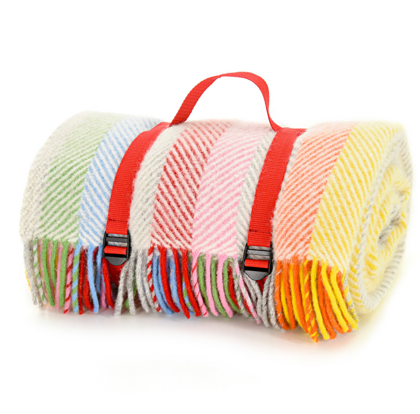 Tweedmill Polo Pure Wool Knitted Picnic Blanket, Rainbow