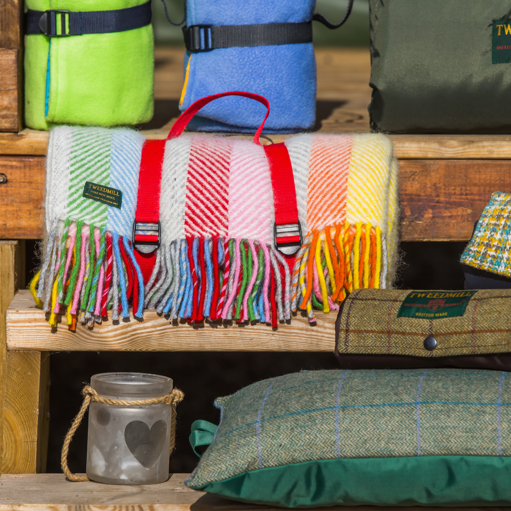 Tweedmill Polo Pure Wool Knitted Picnic Blanket, Rainbow