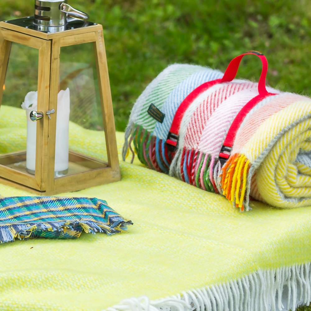Tweedmill Polo Pure Wool Knitted Picnic Blanket, Rainbow