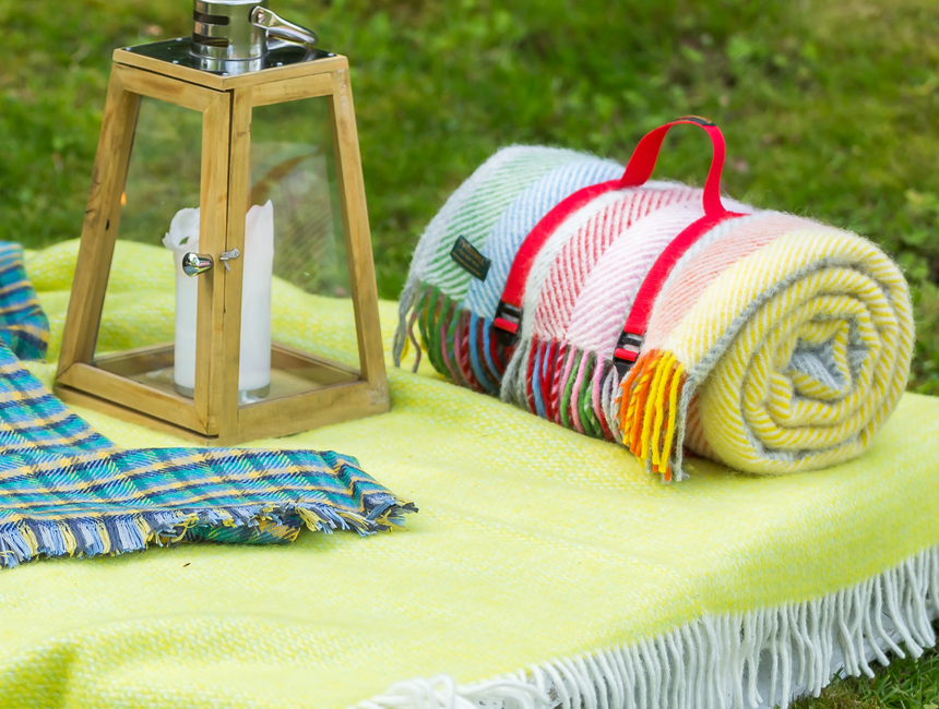 Tweedmill Polo Pure Wool Knitted Picnic Blanket, Rainbow