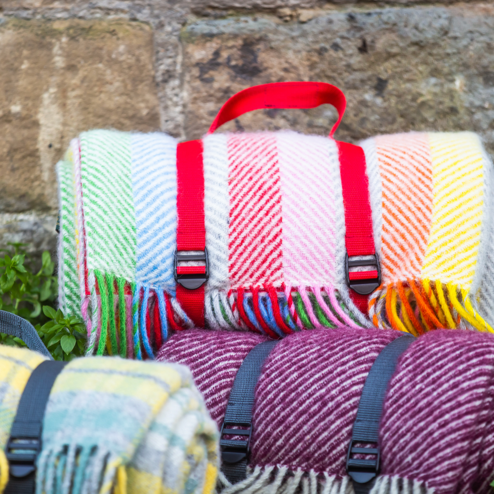 Tweedmill Polo Pure Wool Knitted Picnic Blanket, Rainbow
