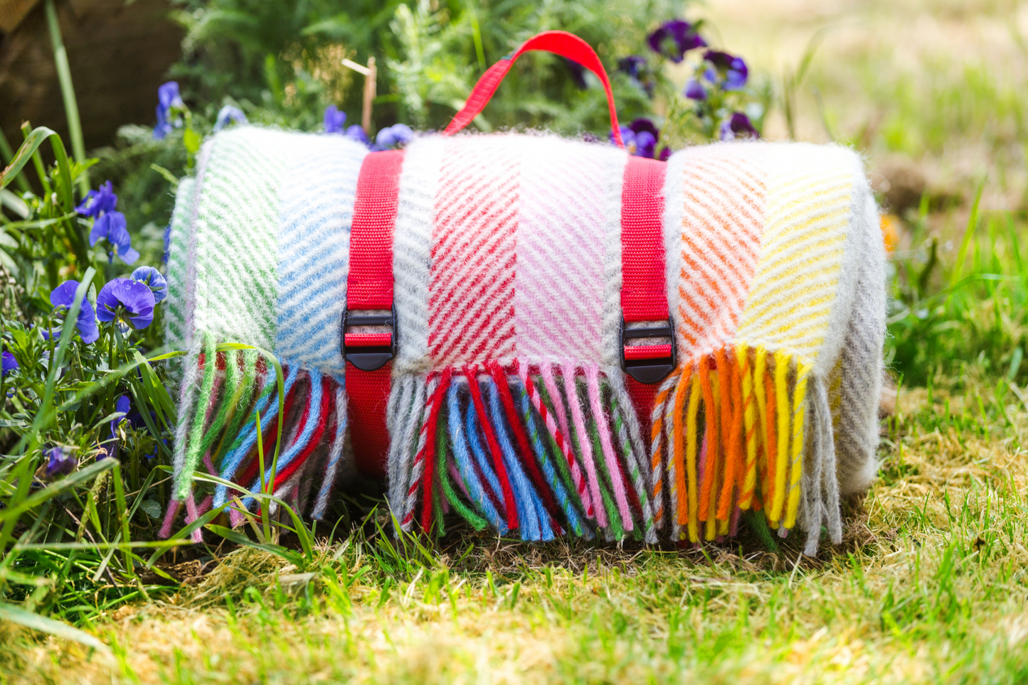Tweedmill Polo Pure Wool Knitted Picnic Blanket, Rainbow
