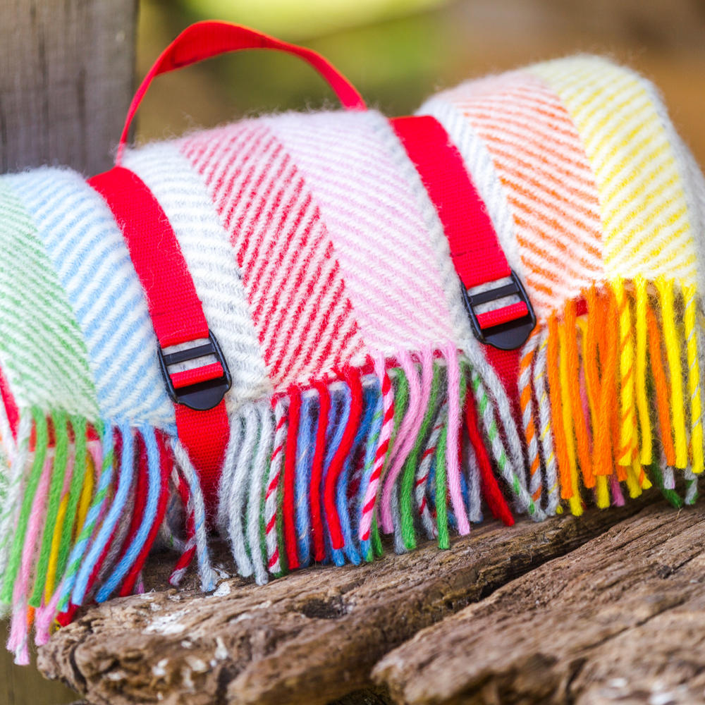 Tweedmill Polo Pure Wool Knitted Picnic Blanket, Rainbow