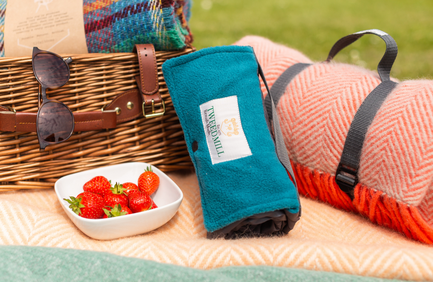 Tweedmill Polo Pure Wool Knitted Picnic Blanket, Herringbone, Flamingo